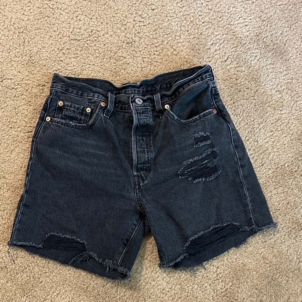 Levi's Dark Blue Distressed Jean Shorts
